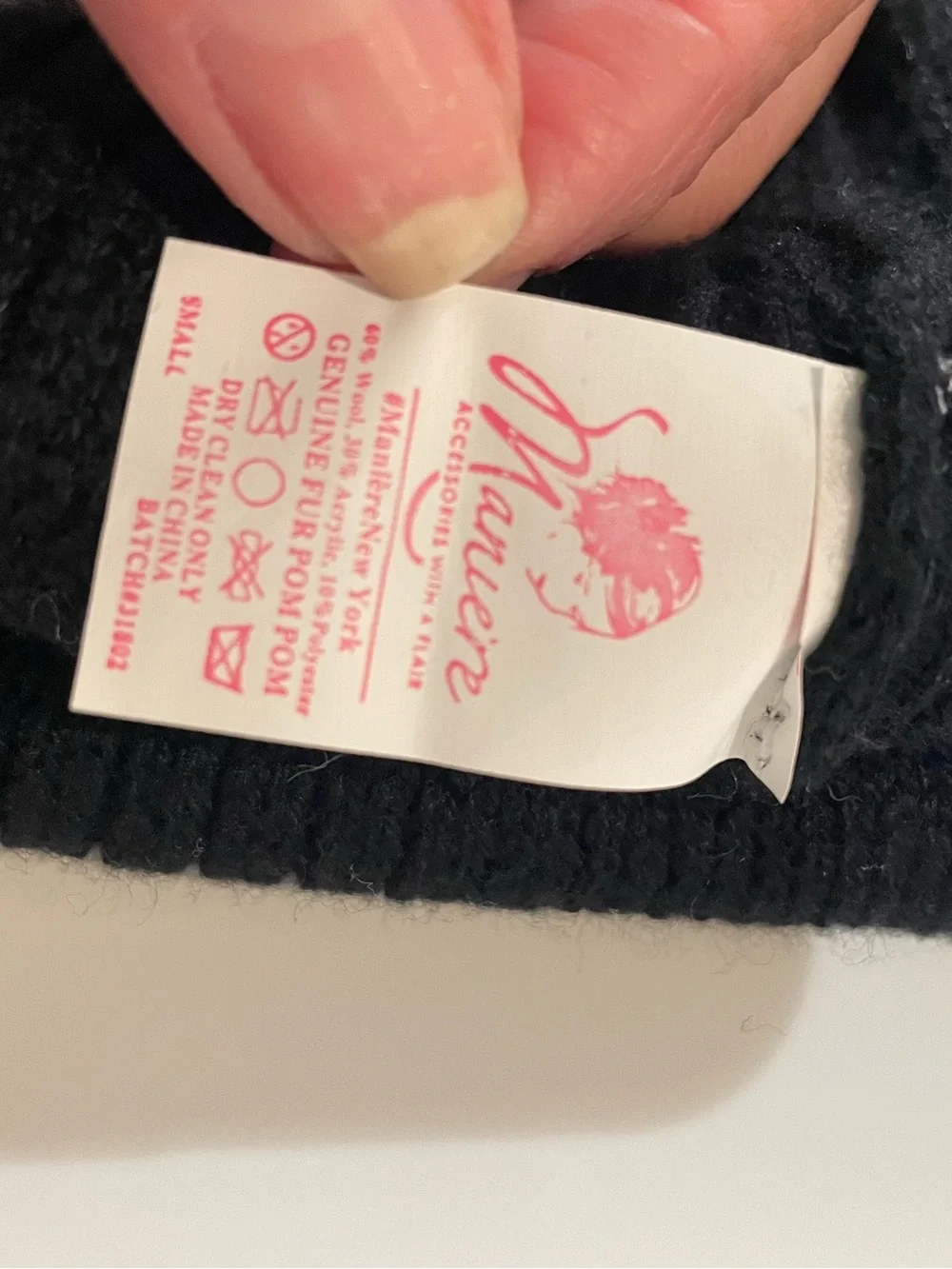 Manière Girls Black Wool-Blend & Real Raccoon Pom Pom ~ Small (1-3yrs old) NWT